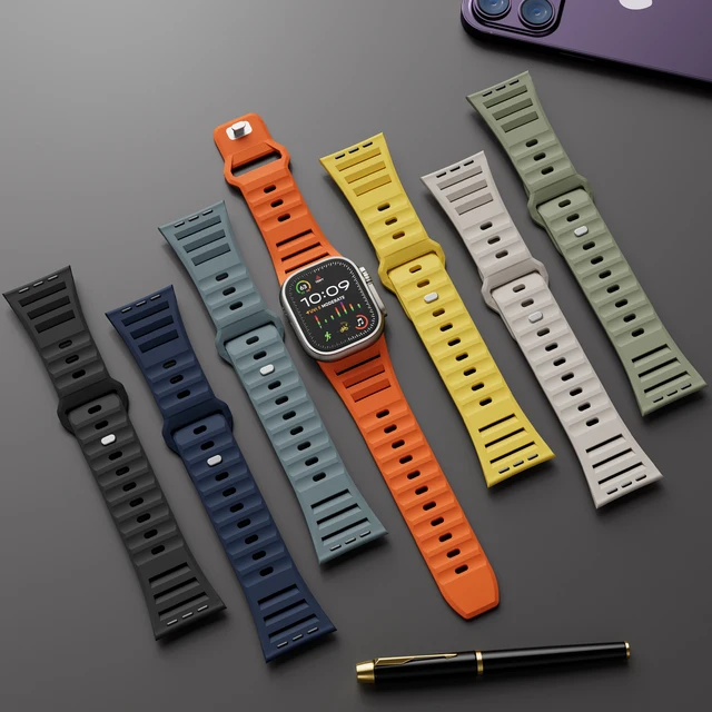 Silicone Strap for Apple watch ultra 2 band 49mm 45mm 44 mm 42mm 46mm accessories Sport correa bracelet iwatch 10 9 8 7 6 SE 5 4 2