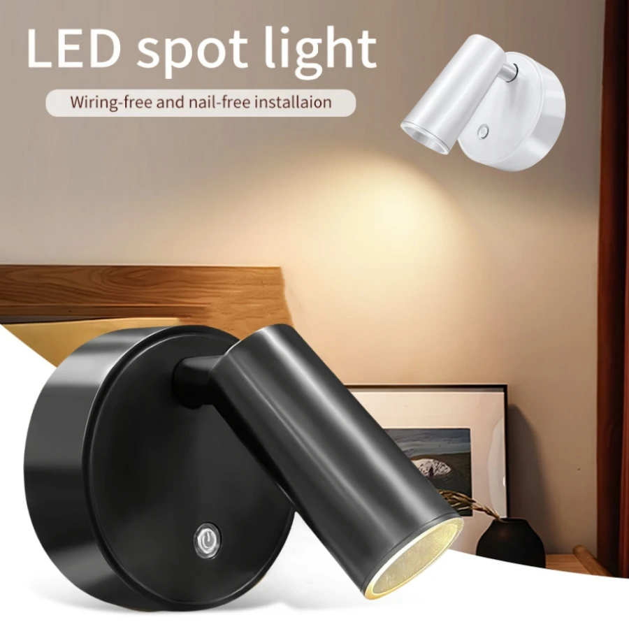 Rechargeable LED Spotlight Touch Dimmable Magnetic Wireless Wall Lamp 360&deg; Rotation For Bedroom Reading Bedside Night Lighting led spotlight