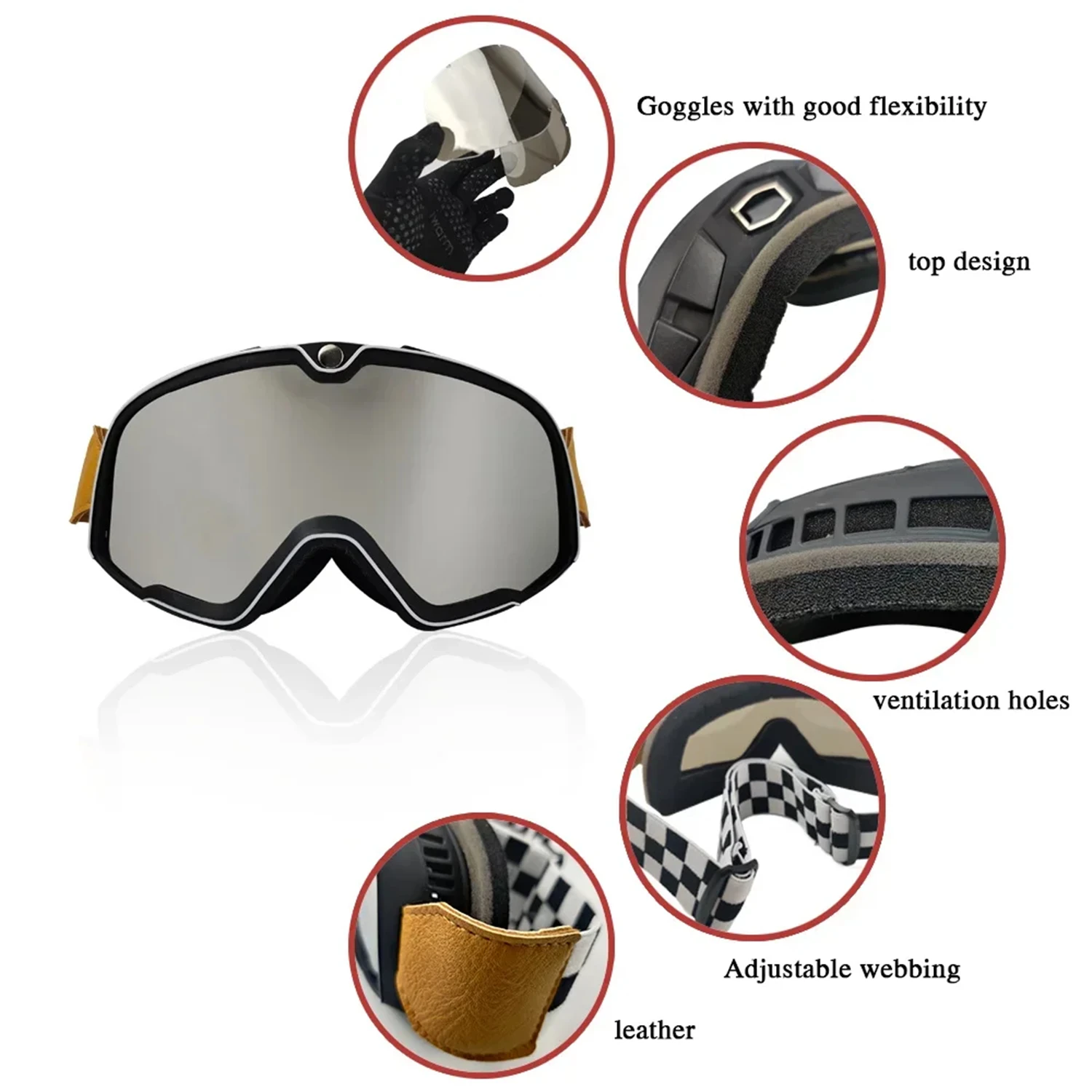 Retro Motorcycle Goggles Glasses Windproof Motocross Sunglasses Vintage Helmet Glasses Cycling Racing Cafe Racer 2
