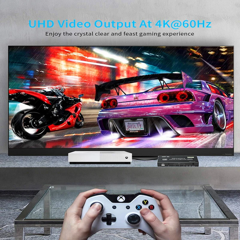 HDMI 2.1 스위치 스플리터 120Hz 3/4/5포트 HDMI 2.0 또는 HDMI 2.1 스위처(PS5 Xbox 시리즈 X용 리모컨 포함) Apple TV 4K HDMI HDR