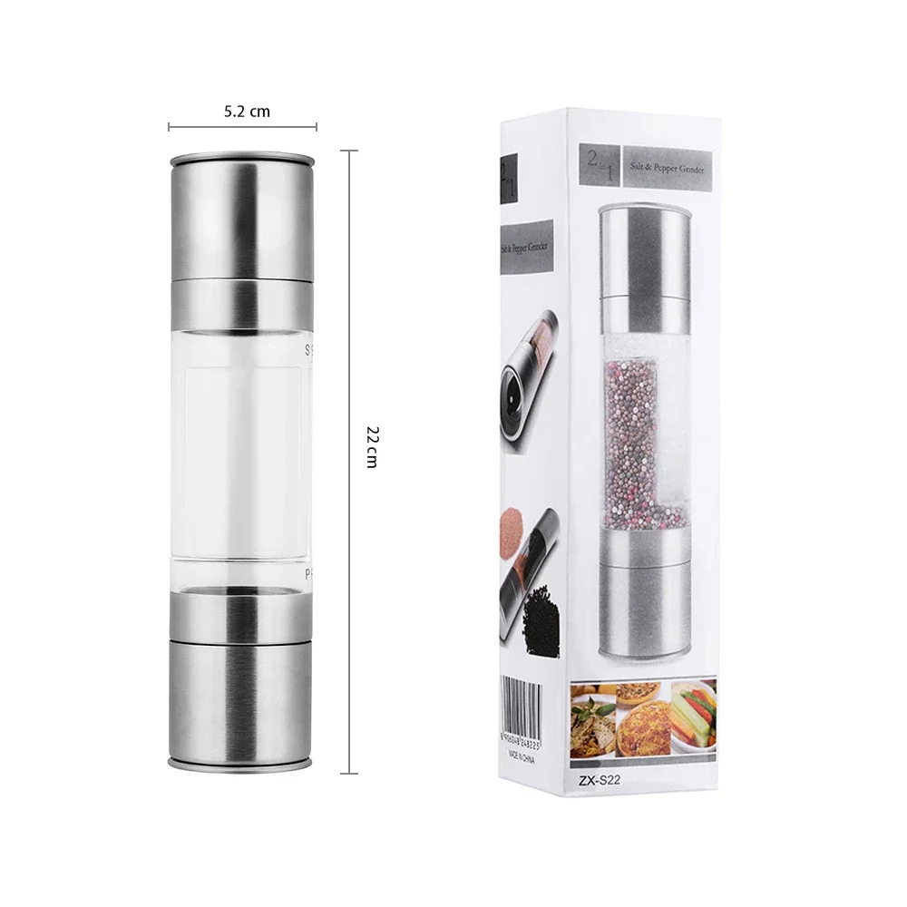Pepper Mill Grinder 2 In 1 Stainless Steel Manual Salt Pepper Grinder Seasoning Kitchen Tools Grinding for Cooking