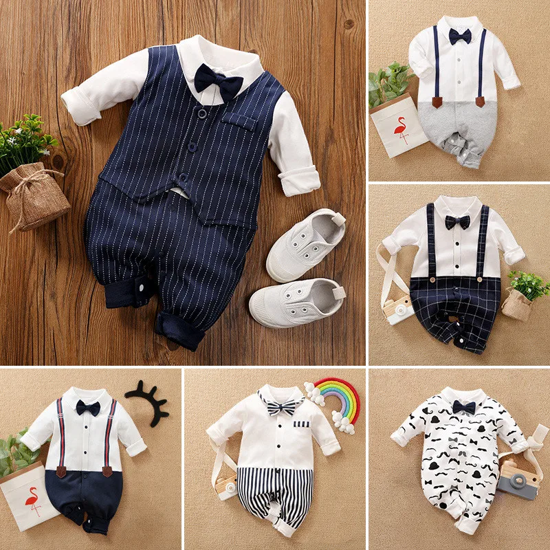 2022 New Baby Costume With Necktie 2021 Baby Boy Romper Male Newborn
