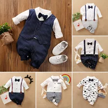 2022 New Baby Costume With Necktie 2021 Baby Boy Romper Male Newborn Overalls for Kids Baby Boy Gentelman Clothes