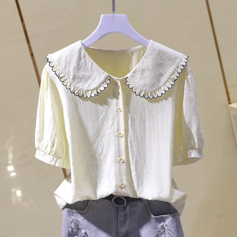 

Fashion Sweet Style Women Shirts Summer New Design 2022 Turn-Down Collar Slim Elegant Female Outwear Top Quality