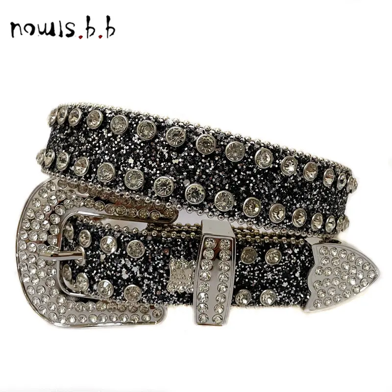 

NOWISBB Punk Luxury Strap Diamond Belt Western Crystal Studded Belt Cowboy Rhinestone Belt For Women Men Jean Cinto De Strass