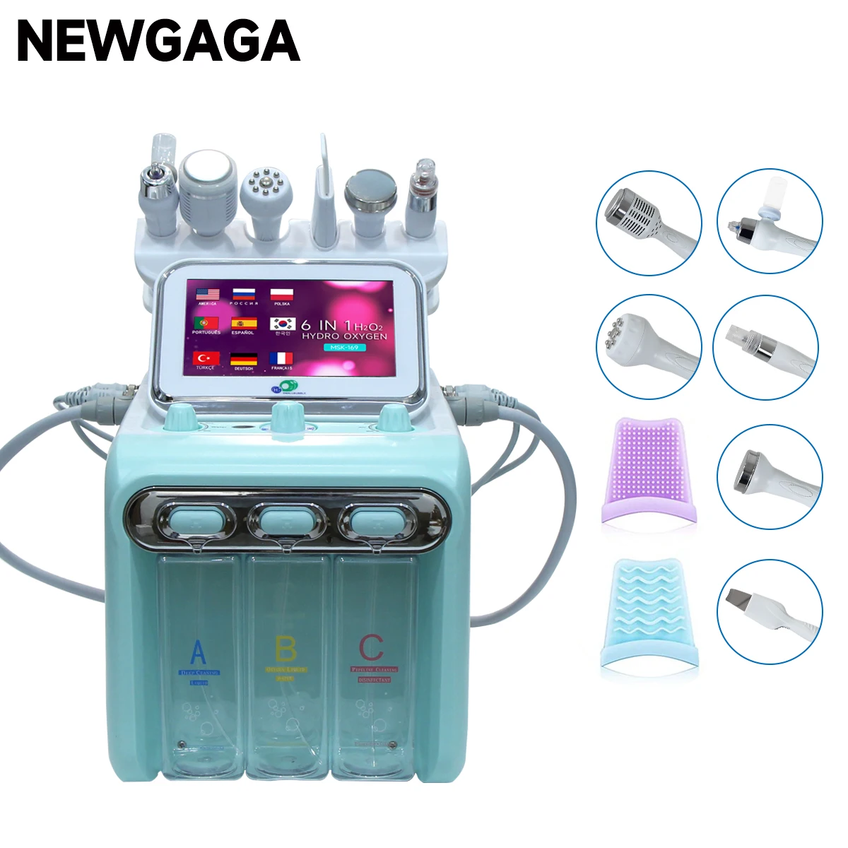 

6 in 1 Facial Hydro Oxygen Water Bubble RF Beauty Machine H2O2 Skin Cleansing Scrubber Spa Skin Face Lifting Dermabrasion Device