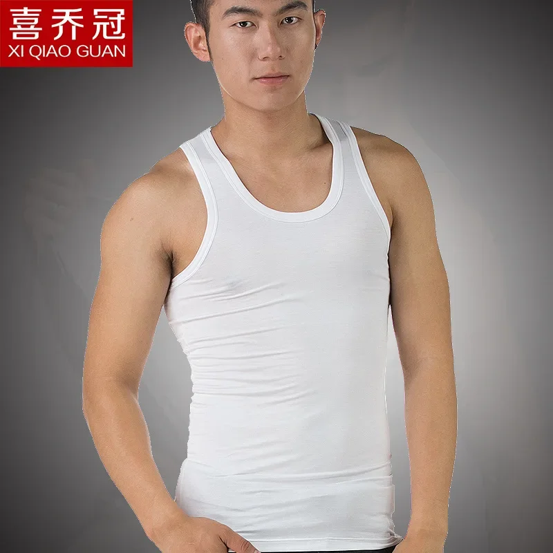 Men's Summer Modal Cotton Tank Top Youth Slim Fit Elastic Sport Overjump round Neck Solid Color Underwear Base Layer Vest