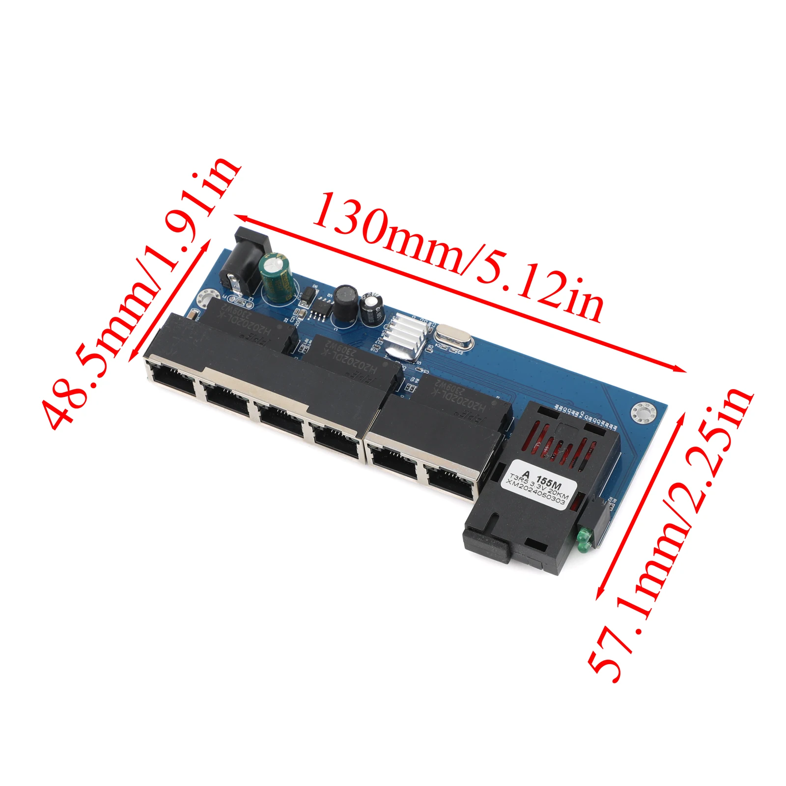 1Pair Fiber Optic Media Converter 10M/100M PCBA Board 6 RJ45 to 1 SC A+B Optic Connector 1310nm/1550nm Ports Ethernet Switch
