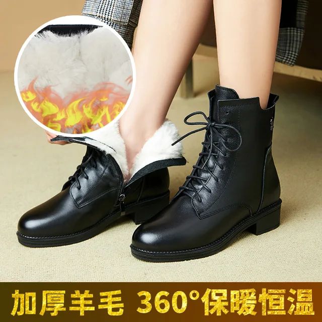 Botas Martin de terciopelo para mujer, zapatos grandes de algodón de piel de oveja a la moda, botas de nieve simples para exterior| | - AliExpress