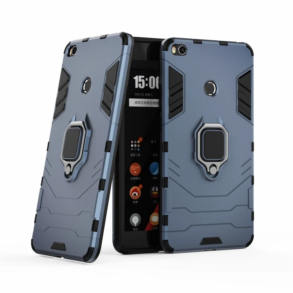 Shockproof Ring Stand Bumper Silicone + PC Phone Back Cover Case