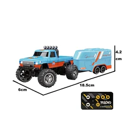 Compact Remote Control Monster Truck with Trailer - Rechargeable Alloy Shell, 1/64 Scale, 2.4Ghz & App - Controlled (Blue2 B)