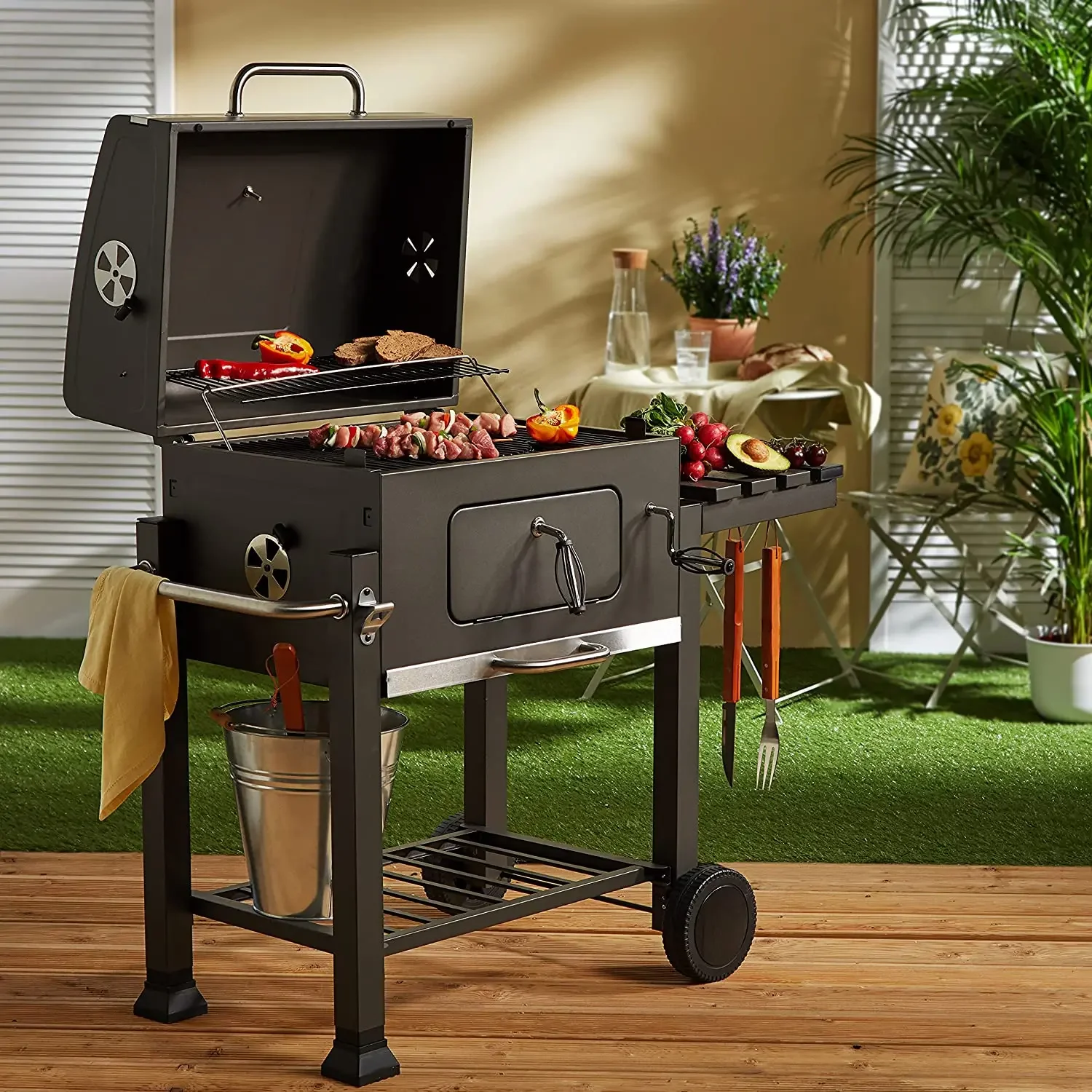 Trolley Commercial Turkey Brazilian Cyprus bbq Barbecue Charcoal Grill Smoker With Side Table