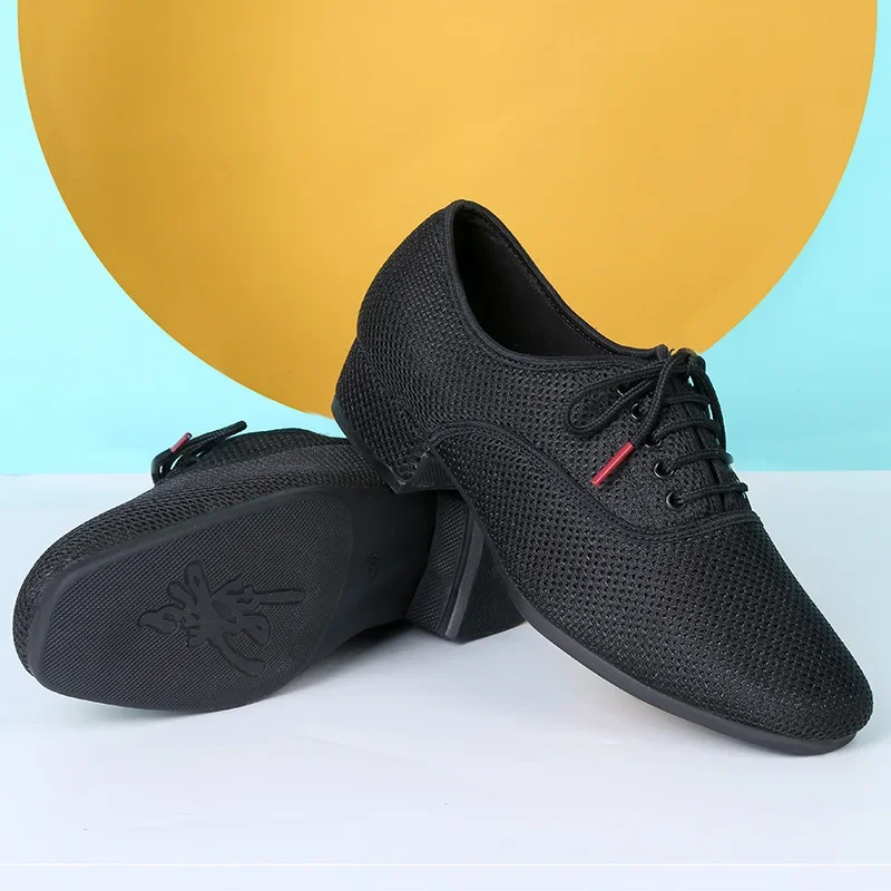 Male Latin Dance Shoes Men Salsa Jazz Ballroom Modern Tango Black Mesh Soft Sole Training Sneakers 39-46