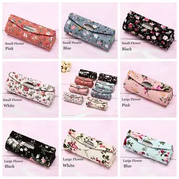 علبة أحمر شفاه مع عبوة مرآة ، عتيقة ، مطرزة ، تصميمات زهور ، صندوق ملمع شفاه ، تخزين مجوهرات 5