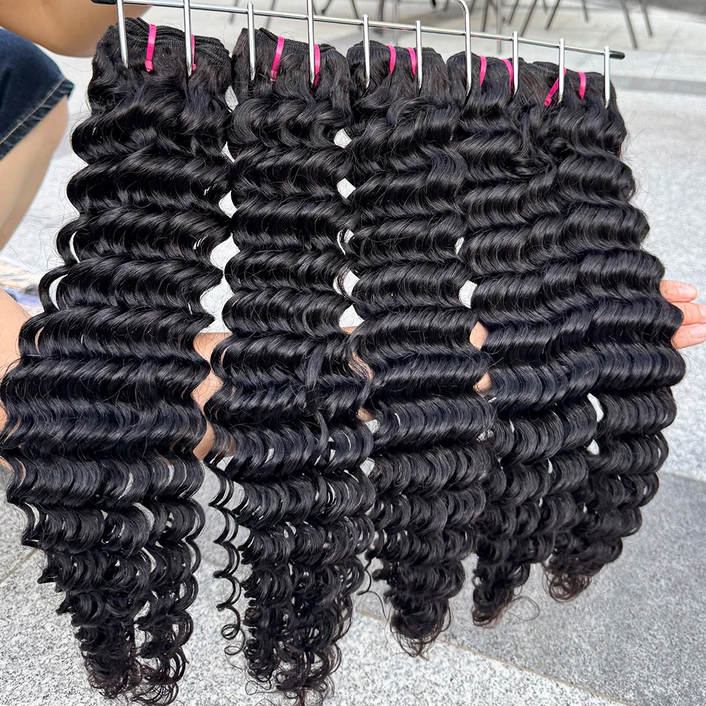 Deep Wave Bundles Natural Color 100% Human Hair Bundles Hair Weave Extension Deep Curly Bundles for Black Women 100g/Bundle