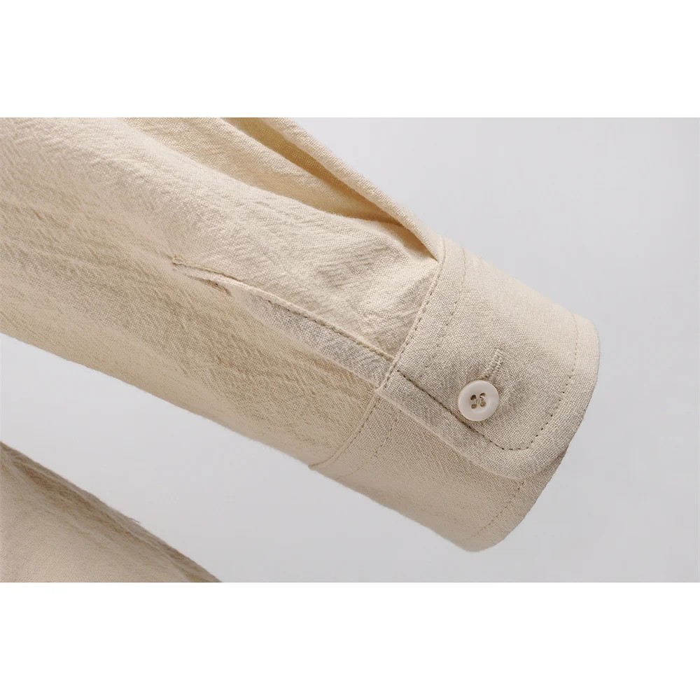 Frühling Sommer Neue männer Langarm Henley Neck Männliche Polo-Shirt Baumwolle Leinen Leichte Atmungsaktive Grundlegende Stil Taste Top – Detail 6