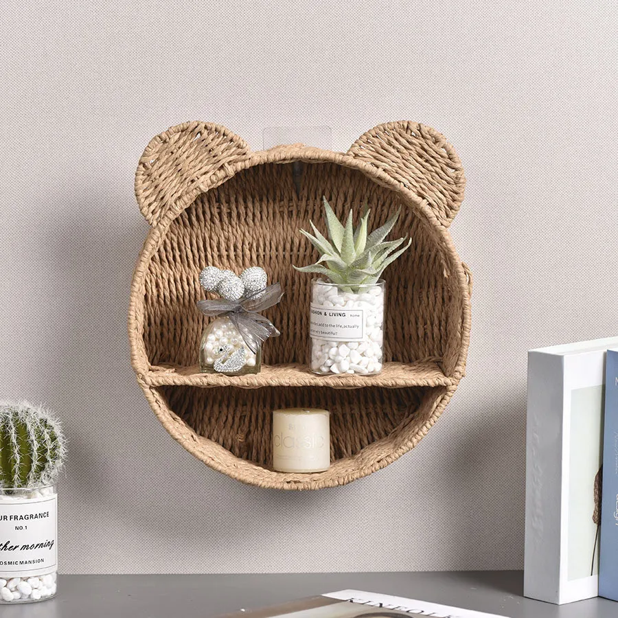 Wall Mounted Basket Hand-Woven Storage Basket Simulated Rattan Hanging Basket Wall-mounted Hanging Basket Home Decoration