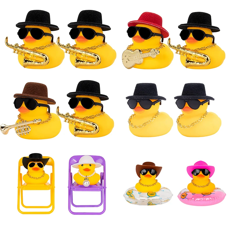 2Pcs Car Rubber Duck Duck Car Decoration Dashboard Car Ornament Per Accessori Per La Decorazione Del Cruscotto Dell'Auto Ducking Jeep Gift