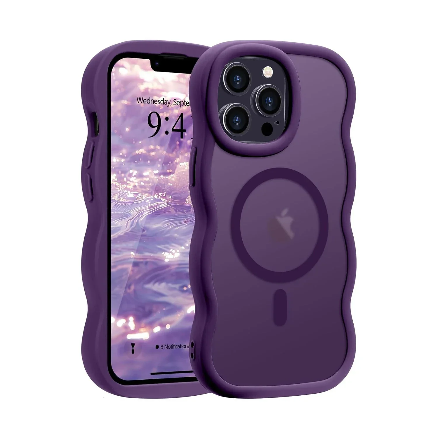 Luxury Wavy Frame Translucent Magnetic Shockproof Phone Case with Wireless Charging Capability