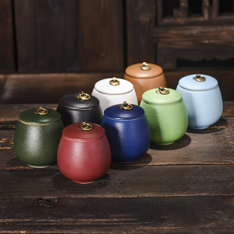Ceramic Storage Jar Matte Sealed Tea Caddy with Lid Moisture-proof Portable Mini Coffee Bean Candy Container Home