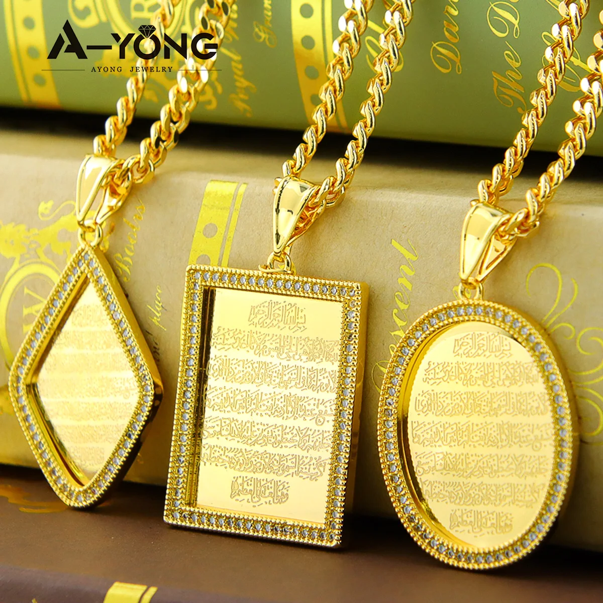 Saudi muslim vergoldeter Anhänger 21 Karat vergoldet arabische islamische Mode religiöse Anhänger Dubai Luxus Event Party Schmuck – Detail 1