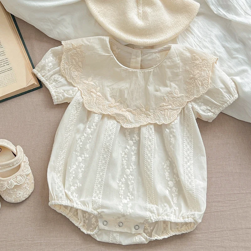 

2024 New Summer 0-24M Children Clothes Korean Style Climbing Suit Short sleeved cotton embroidery Newborn Baby Girl Romper