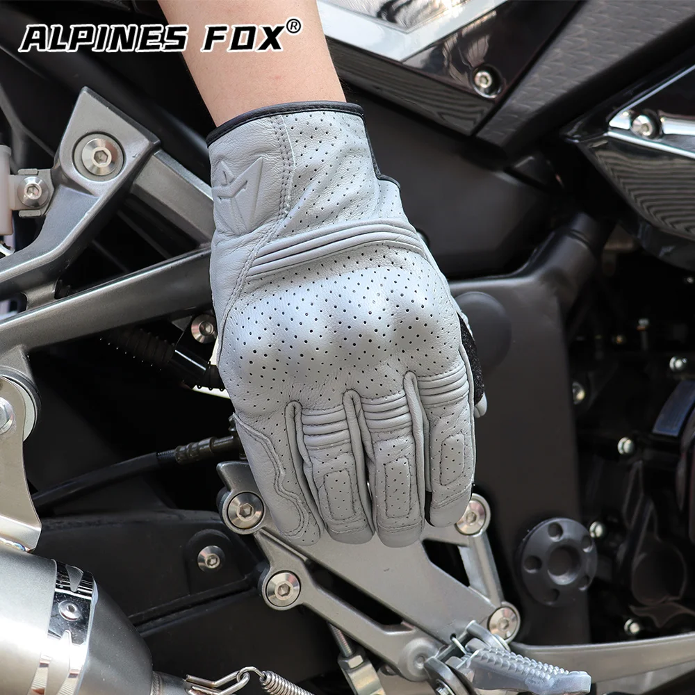 Vintage Gray Waterproof Leather Motorcycle Gloves - Full Finger Protection