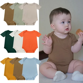 Summer Infant Bamboo Fiber Baby Boy Girls Romper Toddler Clothing Jumpsuit Short Sleeve Cute Onesies Solid Bodysuit For Newborn 1