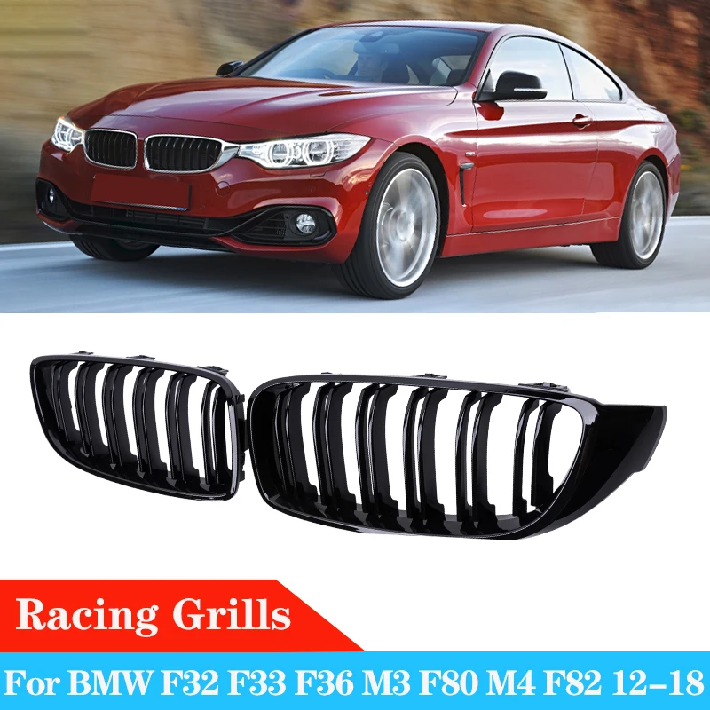 

For BMW 4 Series F32 F33 F36 M3 F80 M4 F82 Car Front Bumper Grille Racing Grill 12-18 Dual-Slat Glossy Black Grilles Accessories