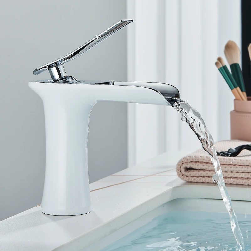Bathroom Basin Faucet Single Handle Hot Cold Water Basin Mixer Tap Waterfall For Bathroom