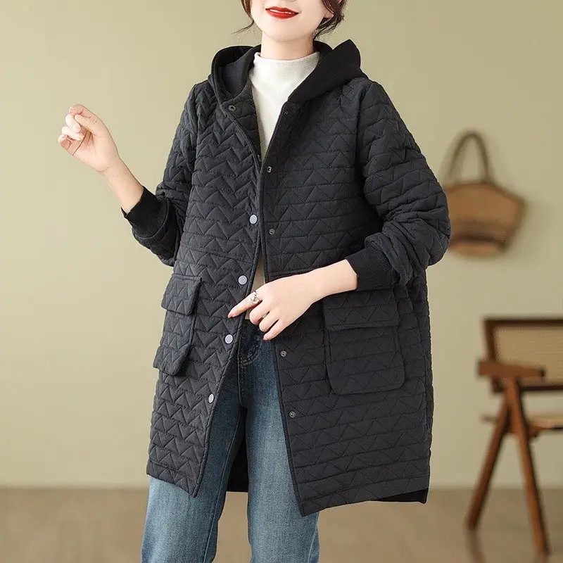 Women Clothing 2023 New Arrivals Winter Hooded Loose Korean Style Large Size Quilted Jacket Lightweight Casual Cotton Coat Z3406