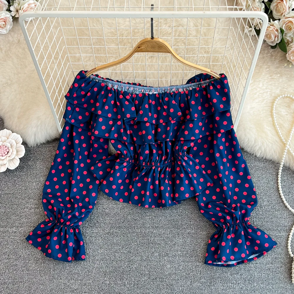 

Design Sense Ruffled Edge One Line Shoulder Off Shoulder Loose Look Slimming Top
