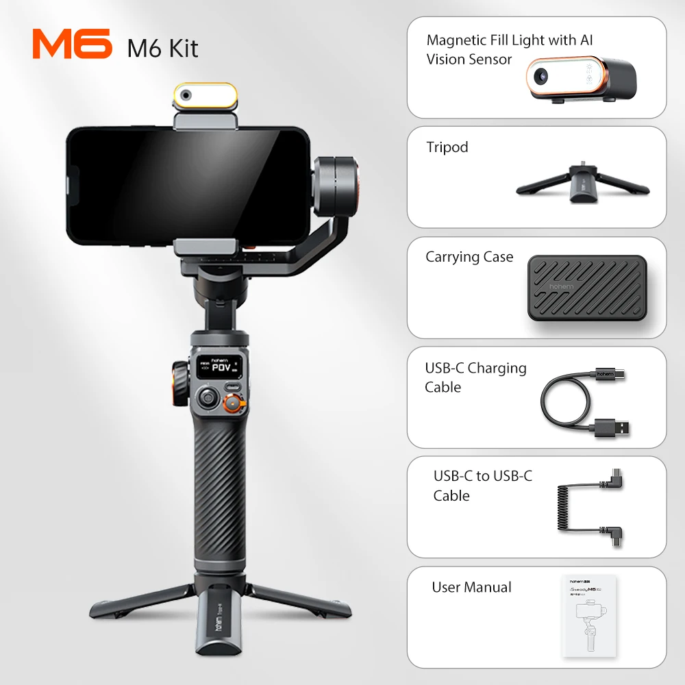 Hohem iSteady M6 3-Axis Smartphone Gimbal Stabilizer for iPhone  15/14/13/12/11 Series Huawei Mate 60/50/40/30/ P50 Pro - AliExpress