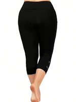 Plus Size Casual Leggings, Women's Plus Plain High Rise Contrast Mesh Capri Leggings - Image 3
