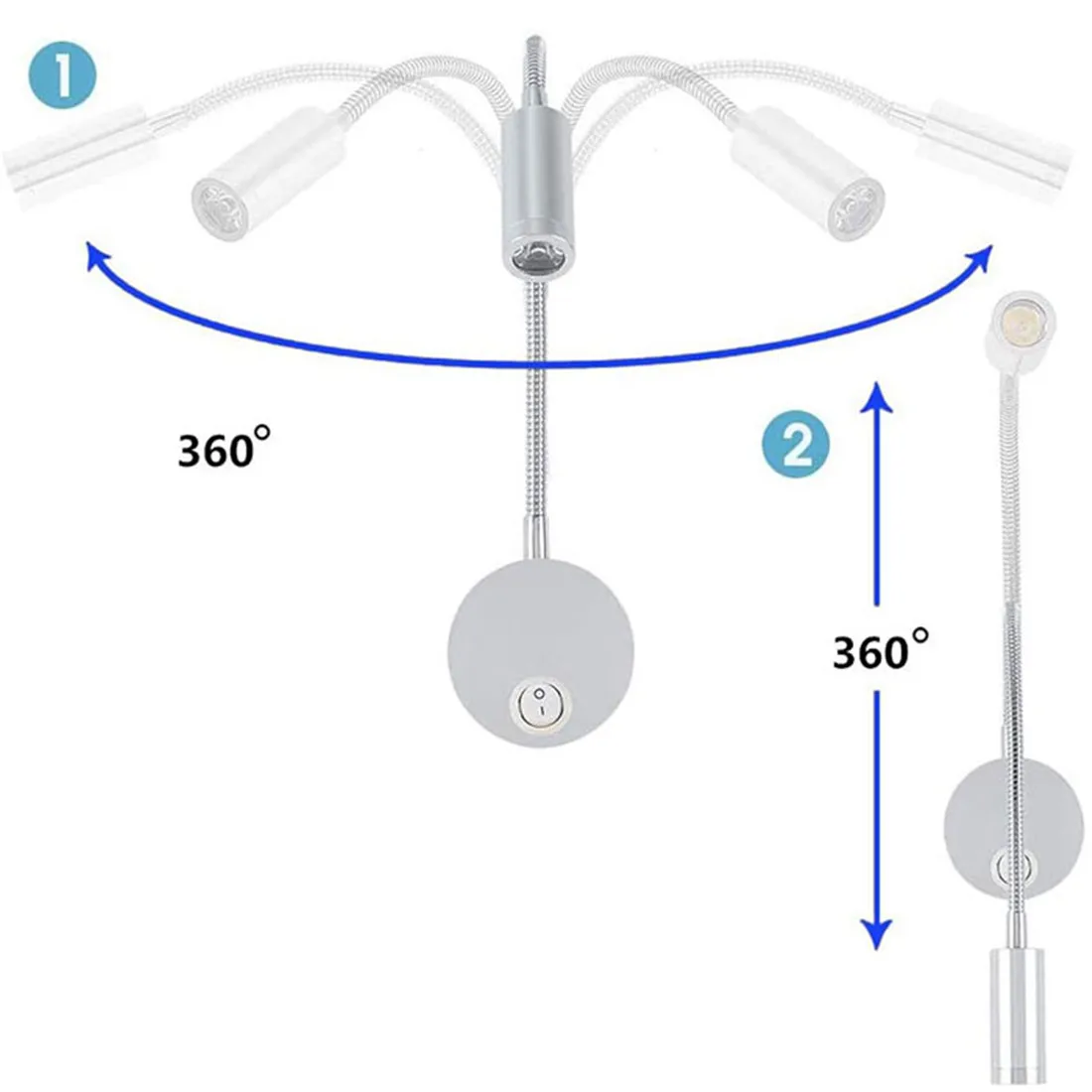 Silve 2pcs/Lot 3W 3000K 4000K 6000K LED Wall Light Reading Task Lamp gooseneck led wall reading lighting 3