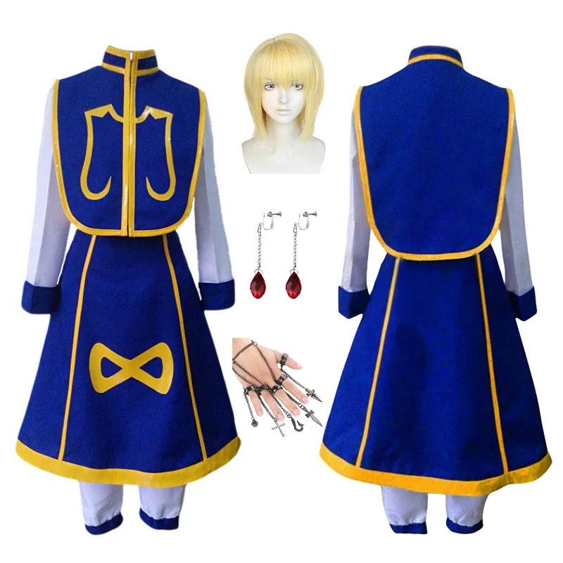 

Hunter x Hunter Kurapika Cosplay Costume Wig Fingers Ring Chain Earrings Anime Uniforms Halloween Party Outfits Props