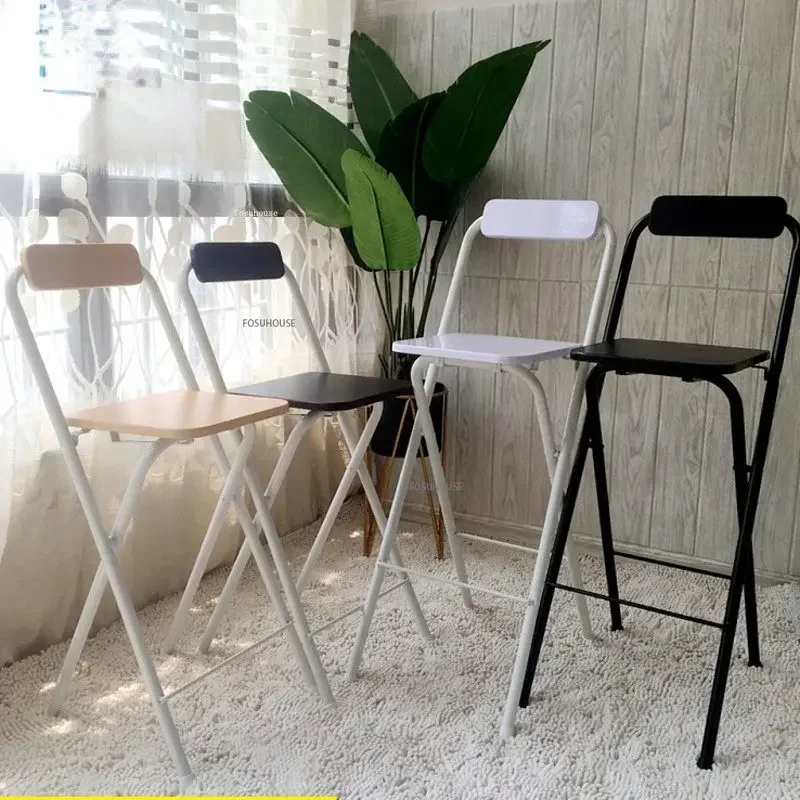 Iron Folding Bar Chairs Home Nordic Backrest Bar Stool Thickened Foot Covers Kitchen Table Chair Multi-scene Dining Chairs Y