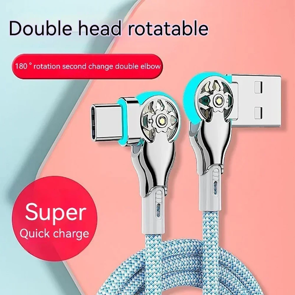 180 ° 회전형 엘보 고속 충전 QC3.0 USB A to Type C 케이블, 게임용 아연 합금 데이터 케이블, USB 고속 충전 케이블
