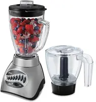 Classic Series 16-Speed Blender with Food Chopper & 5-Cup Glass Jar, Countertop Kitchen Blender, Brushed Nickel