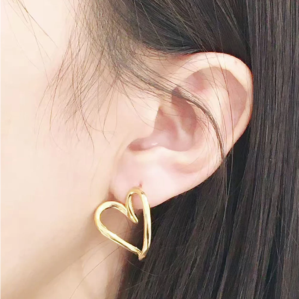 Golden 925 Sterling Silver Organic Heart&Zircon Ear Rings&Heart Drop Earrings Ladies' European Jewelry