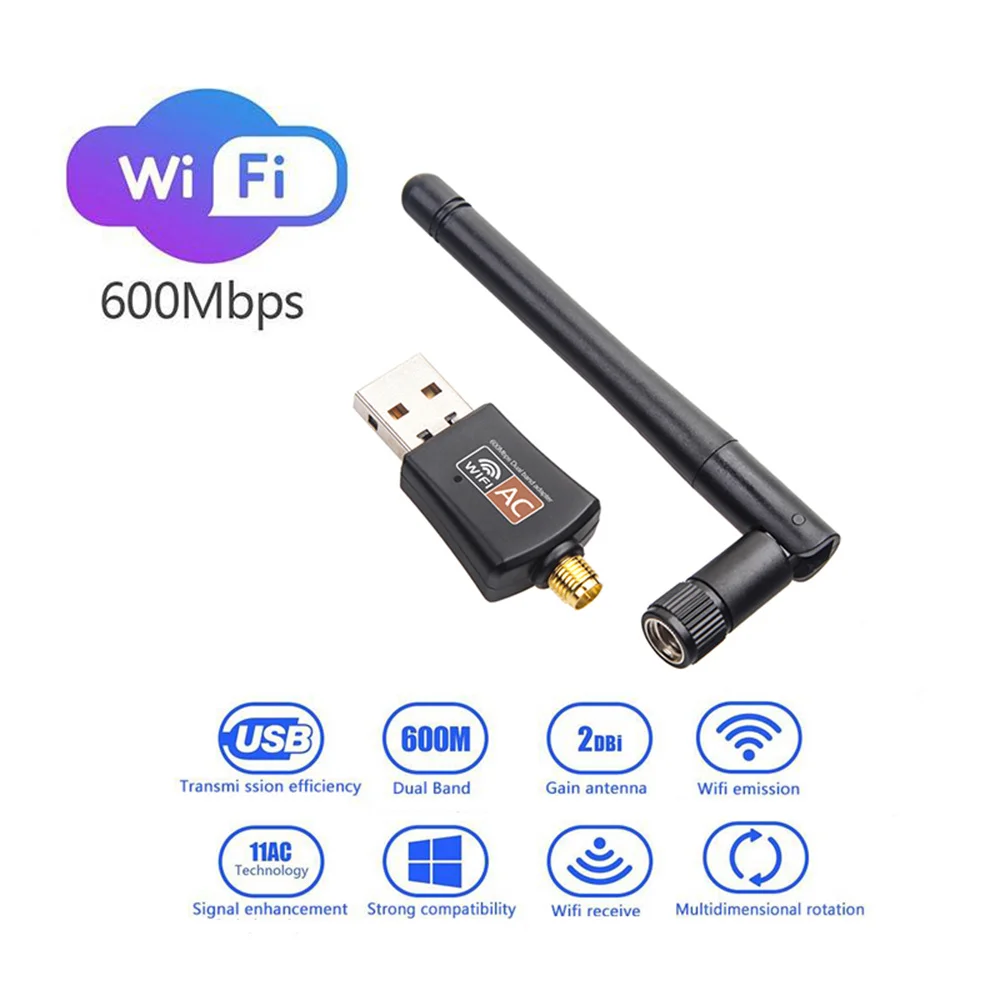 Usb Wifi Adapter, Wireless Wifi Dongle 600mbps Dual Band With Antenna