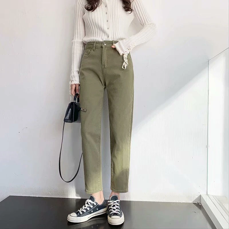 High Waist Straight Jeans Slim Women's Pants 2022 Spring Autumn New Ninth Pants Solid Cigarette Pipe Pants Casual Trousers Trend