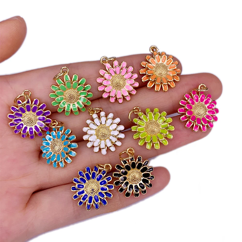 

Dainty Luxury Sunflower Colorful Enamel Charms Pendant Gold Plated Necklace Bracelat Accessories For Women Jewelry Gifts