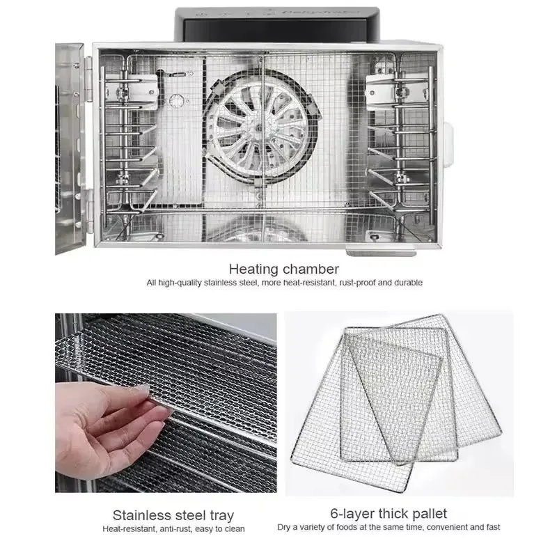 DIVEDEER 6 Tier Stainless Steel Fruit Dryer Food Dehydration Dryer Snacks Vegetables Dried Fruit Pulp Kitchen Equipment