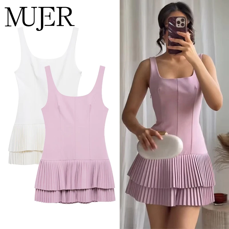 679358-9df0fe.jpg MUJER 2025 Pleated Mini Dress Women Jumpsuit Backless Short Dresses for Women Straps Playsuit Dress Woman Party Women's Dress - Image 1