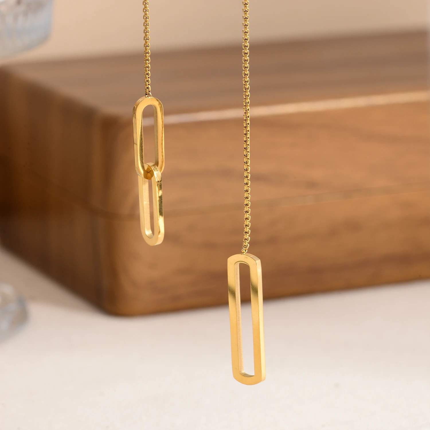 Elegant 18K Gold Plated Long Necklace with Delicate Pendant - Hypoallergenic Stainless Steel Chain