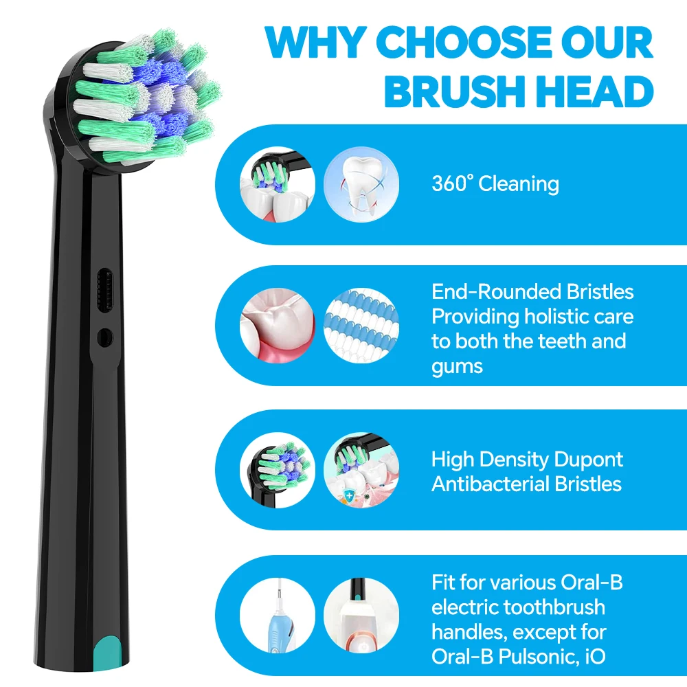 Compatible with Oral B Electric Toothbrush Replacement Brush Heads, Professional Cross Action Toothbrush Head Refills for OralB