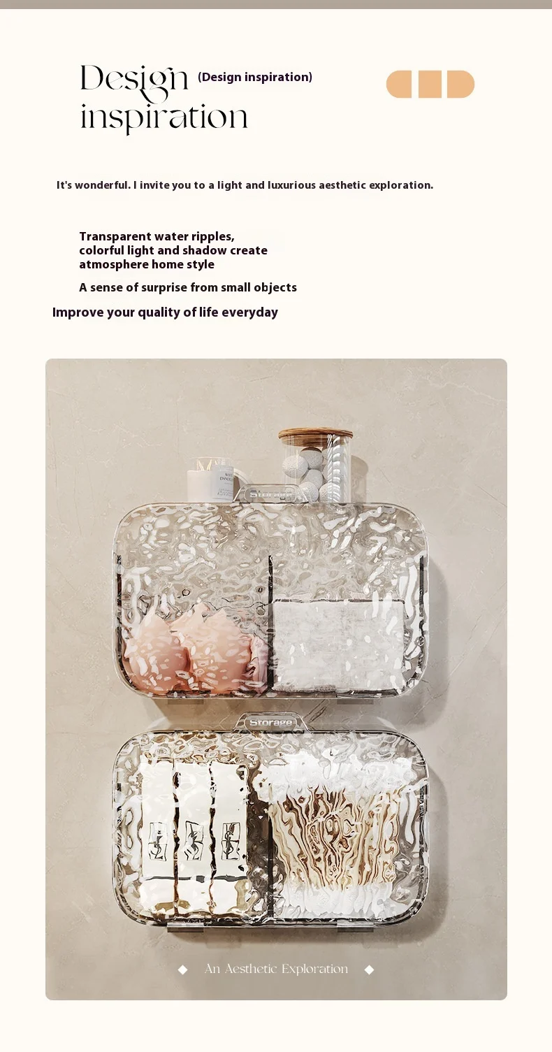 Description Picture 3 of itemTissue Box Bathroom Waterproof Storage Box Bathroom No Punching Wall Hang Storage Rack for Cosmetic Cotton Cotton Swab Lipstick