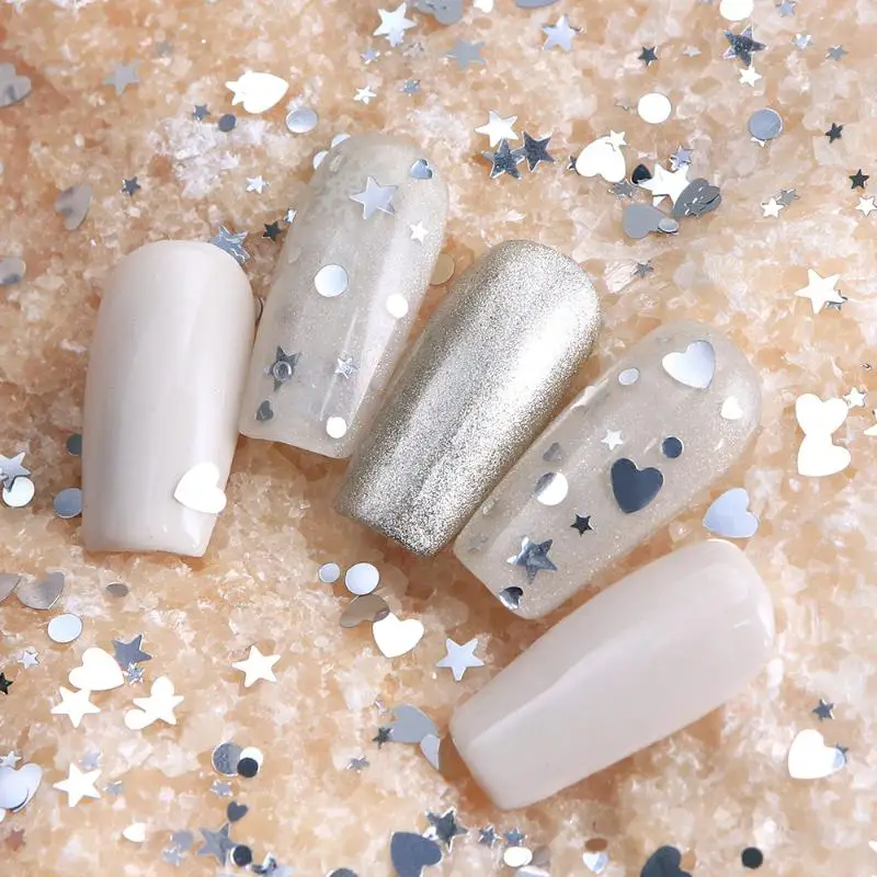 Mixed Silver Glitter Love Star Nail Charms