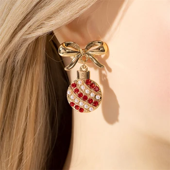 New Trendy Exquisite Christmas Light Bulb Drop Earrings for Women Simple Rhinestone Bowknot Earrings Xmas Party Jewelry Gifts